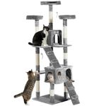 PawHut Cat Tree for Indoor Cats, 173cm Cat Tower Scratching Post Tall Climbing Tower, Activity Centre House - Grey