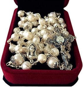 elegantmedical HANDMADE Wire Wraped Bali 925 Sterling Silver AAA+ 8-9mm Real Pearl Beads Catholic Rosary NECKLACE Cross crucifix Box