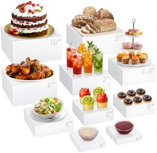 10 Pcs Buffet Food Risers, White Acrylic Dessert Cupcake Table Stands Fruit Display Shelf Set for Catering Supplies Party Jewelry Show Decor Display Risers Cube Box Nesting with Hollow Bottoms 8 Sizes