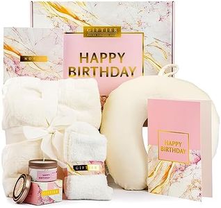 Birthday Gift Basket for Women - Happy Birthday Gift Basket For Her w/Memory Foam Pillow, Blanket, Candle, Socks, Journal, and Card - Curated Birthday Gift Set and Happy Birthday Gift Box for Women
