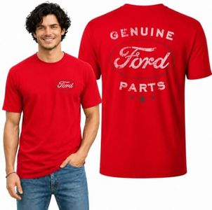 Wild Bobby Genuine Ford Parts Vintage Distressed Cars and Trucks Mens Graphic Tees Front and Back T Shirt Printed Graphic Tees for Men, Red, 4X-Large
