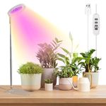 YUYMIKA Grow Lights for Indoor Plants Full Spectrum, 48 LEDs Plant Light for Indoor Plants with 2 Mounting Options, 3 Optional Spectrums, 3/9/12Hrs, 10 Brightness, 7"-26" Height Adjustable (White)