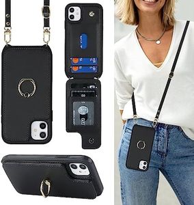 Lipvina for iPhone 13 Mini Case with Card Holder and Strap for Women,Crossbody Lanyard,Kickstand Ring Stand,Snap Clasp,RFID Blocking,Phone Wallet Cases 5.4 inch(Black)