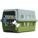 The DDS Store Pet Travel Carrier Dog Cat Rabbit Basket Plastic Handle Hinged Door Folding Collapsible Transport Box Crate Cage Size 19.5 x 13 x 12.5 Inch for Puppy Cats (Green)