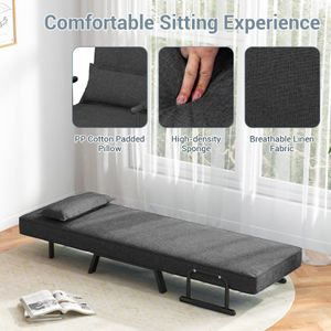 COSTWAY Folding Sofa Bed – Dark Grey Convertible Sleeper