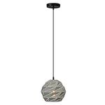 Navaris Geometric Pendant Light - Ceiling Lighting Fixture with Metal Shade for Kitchen Island, Bar, Bedroom Bedside Hanging Lamp, Office - Light Gray