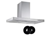 Cookology TSH901SS A Energy Rated 90cm Chimney Cooker Hood Extractor Fan, 3 Speed 315m3/hour, LED Lights, Wall Mount Range Hoods with CF150 Filters - in Stainless Steel