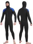 REALON Wetsuit 5mm Full Diving Suit Front Zipper Hoodie Snorkeling Surfing Suits Men (5mm Black Blue, Large)