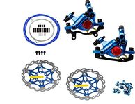 NYK Zoom Bike Bicycle Cycling HB-100 Hydraulic Disc Brake Calipers Front & Rear Set Line Pull with Floating Rotor & Cable (Blue)