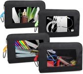 4 Pack Small Tool Bag Zipper Pouch, Water Resistant 1680D Oxford Storage Pouch with Clear Window, Tool Organizers and Storage for Tools, Cosmetics, Travel Accessories, Stationary
