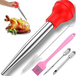 Yoki Peony Turkey Baster for Cooking, Stainless Steel Turkey Baster Syringe, Red