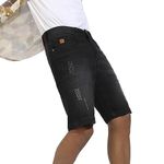 Campus Sutra Men's Black Distressed Effect Denim Shorts for Casual Wear | Dark-Wash | Regular Fit | Button Closure | Denim Shorts Crafted with Comfort Fit for Everyday Wear