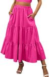 ANRABESS Women’s Summer Boho Flowy Swing Tiered A-Line Midi Skirt 2025 Fashion Trendy Elastic Waist Pleated Long Beach Dress with Pockets Rose Large