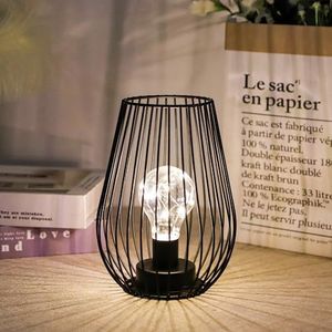 TRIROCKS Metal Battery Operated Lamp 20 cm Tall Cage Shape Cordless Table Lamp Battery Lanterns with Warm Fairy Lights Bulb for Patio Garden Wedding Parties Indoor Outdoor(Black)