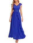 Gardenwed Women's Prom Dress V-Neck Short Sleeves Empire Waist Elegant Chiffon Long Evening Dresses Party Swing Teen Dress Cocktail Dress for Prom Wedding Bridesmaid Royal Blue 3XL