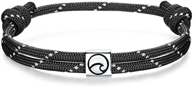 J.Endéar Pulsera Ola Hombres Mujeres Plata de Ley 925 Pulsera Unisex Paracord Náutica Regalo para Pareja Compañero Surfista, Negra
