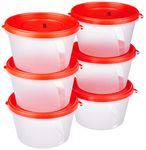 Amazon Brand - Solimo Nestable & Stackable Polypropylene Container Set, Round, 750 ml, Set of 6, Red