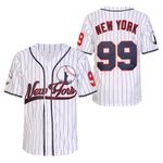 Stitched New York 99 Baseball Jerseys Shirts Hip Hop Button Down Men's Clothing for Party Xmas Gift, White Pinstriped, XL