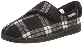 DUNLOP Men's Diabetic Orthopedic Touch Fastening Adjustable Comfort Slippers Sizes 6-12 (Black Plaid, Numeric_11)