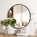 HARRITPURE Round Mirror 30" Black Wall-Mounted Circle Mirrors Vanity Mirror with Brushed Aluminum Alloy Frame Modern Decoration for Bathroom, Living Room, Vanity, Bedroom, Entryway