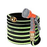SYEENIFY Kink Free Garden Hose 50ft 5/8", Heavy Duty Hybrid Water Hose, Ultra Durable Flexible Rubber Hose with Sprayer Nozzle,Leakproof Yard Outdoor Hose with Brass Solid Connector