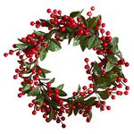 Davies Products 35cm Faux Bay Leaf & Berry Wreath Classic Red Berries Christmas Door Hanging Decoration Ornament