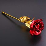 Homeofying Golden-Color Foil Artificial Rose Flower Long Stem Valentine's Day Lovers Gift Red