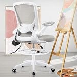 KERDOM Drafting Office Chair, Ergonomic Standing Desk Chair with Flip-up Armrests, Mid-Back Computer Chair with Adjustable Sponge Lumbar Support and Footrest Mesh High Chair (Light Gray)