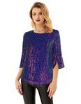 GRACE KARIN Women Evening Sequined Tops Crew Neck A Line Dance Party Tops 3/4 Slit Sleeves Sequin Blouse Multicolor L