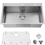 30"x18" Inch 18 Gauge Topmount Single Bowl Stainless Steel Drop in Kitchen Sink,Overmount Handmade Brushed Nickel RV Kitchen Sinks with Dish Grid and Drain Cap