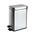 JM ·YIPENG Bathroom Bin, 5L Stainless Steel Pedal Bin Waste Bin with Lids, Slow Drop Closing Slim Rubbish Bin Pedal Waste Basket (Silver)