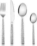 Cutlery Sets, Homikit Stainless Steel 24 Piece Cutlery Flatware Set, Metal Fork Knife Spoon Set Great for Daily Use/Christmas/Travel/Party, Mirror Finished & Dishwasher Safe - Hammered Design