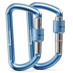 FresKaro 3inch Locking Carabiner Clips Heavy Duty, Strong 12kN Screw-gate Aluminum Carabina, Karabiner Hooks, Rust free, Lightweight, for Dog Lead, Hammocks, Swing, Camping, Key, D-Shaped, 2Pack,Blue