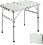 VILLEY Folding Camping Table, 2ft Small Portable Lightweight Outdoor Table with Aluminum Adjustable Legs for Travel Picnic Cooking Beach