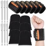 Minatee 6 Pcs Magnetic Wristband Retractable Magnetic Pickup Tool Magnetic Wrist Belt Tool Holder with 15 Magnets for Holding Screws Nails Drilling Bits Christmas Gifts for Men Dad Husband