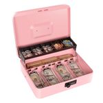 Cash Box with Combination Lock, Metal Money Box for Cash Register, Large Cash Lock Box for Money Safe 11.8" x 9.4" x 3.54" Pink