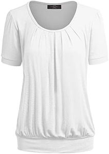 Made By Johnny MBJ WT1175 Womens Scoop Neck Short Sleeve Front Pleated Tunic XL White