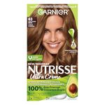 Garnier Nutrisse Ultra Crème, Permanent Hair Dye, 100% Grey Coverage, Vegan Formula, Nourished Hair, Long-Lasting Rich Colour, 63 Light Golden Brown, 1 Application, Packaging May Vary