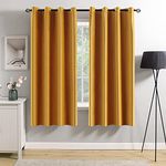 MIULEE 2 Panels Fall Blackout Velvet Curtains Solid Soft Grommet Mustard Yellow Curtains Thermal Insulated Soundproof Room Darkening Curtains 52 x 63 Inch