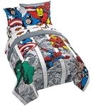 Jay Franco Marvel Avengers Comic Cool 7 Piece Queen Bed Set - Includes Comforter & Sheet Set - Bedding Features Captain America, Spiderman, Iron Man, Hulk, Thor - Super Soft (Official Marvel Product)