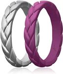 ROQ Silicone Rubber Wedding Rings for Women, Thin Stackable Rubber Silicone Wedding Band, Bridal Jewelry Set, Anniversary Rings, Promise Ring, Flame Leaves & Leaves Style, Multi Packs, Multi Colors,