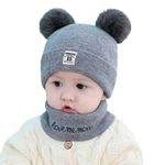 TENDSY Kids Winter caps Unisex Beanie Neck Warmer Set For Toddler, Kids Winter Caps for Kids Boy's and Girl's (For 1-5 Years Old) (Grey)