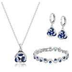 Crystalline Azuria Blue Simulated Sapphire Zirconia Crystals Jewelry Set Pendant Necklace 18 inches Earrings Bracelet 18K White Gold Plated