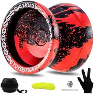 YOYOSTUDIO X0312 Responsive Yoyo Professional Finger Spin Trick Yoyo for Kids 8-12 or Above, Metal Yo yo for Adults with Unresponsive Yoyo Bearing Kit, 10 Yo-Yo Strings, Case & Glove - Black Red