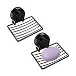 Shower Soap Dish, 2 Packs Vacuum Suction Soap Dish Holder, Bar Soap Saver Sponges Holder, Rustproof Stainless Steel Shower Soap Holder for Bathroom, Shower, Kitchen, Sinks, Shallow（Black）