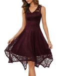 Meetjen Women's Lace Cocktail Dress Fit and Flare Handkerchief Hem Semi Formal Midi Dress for Wedding Guest Burgundy L