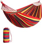 Baskety Double 2 Person Cotton Fabric Canvas Travel Hammocks 450 Lbs Ultralight Camping Hammock Portable Beach Swing Bed with Hardwood Spreader Bar Tree Hanging, 280 x 100 cm, Red