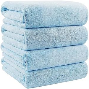 Orighty Bath Towels Set Pack of 4(27’’ x 54’’) - Soft Feel Bath Towel Sets, Highly Absorbent Microfiber Towels for Body, Quick Drying, Microfiber Bath Towels for Sport, Yoga, SPA, Fitness - Blue