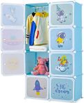 INFANS Children Wardrobe, Kid Closet Portable Baby Dresser Cute for Kids Bedroom Nursery Armoire with Doors 12 Cube 2 Hanging Sections, Kid Clothes Storage Organizer (Blue, 8 Cubes)