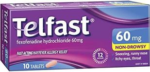 Telfast Hayfever Allergy Relief 60mg - Non-drowsy - For sneezing, runny nose, itchy eyes and itchy throat, 10 Tablets